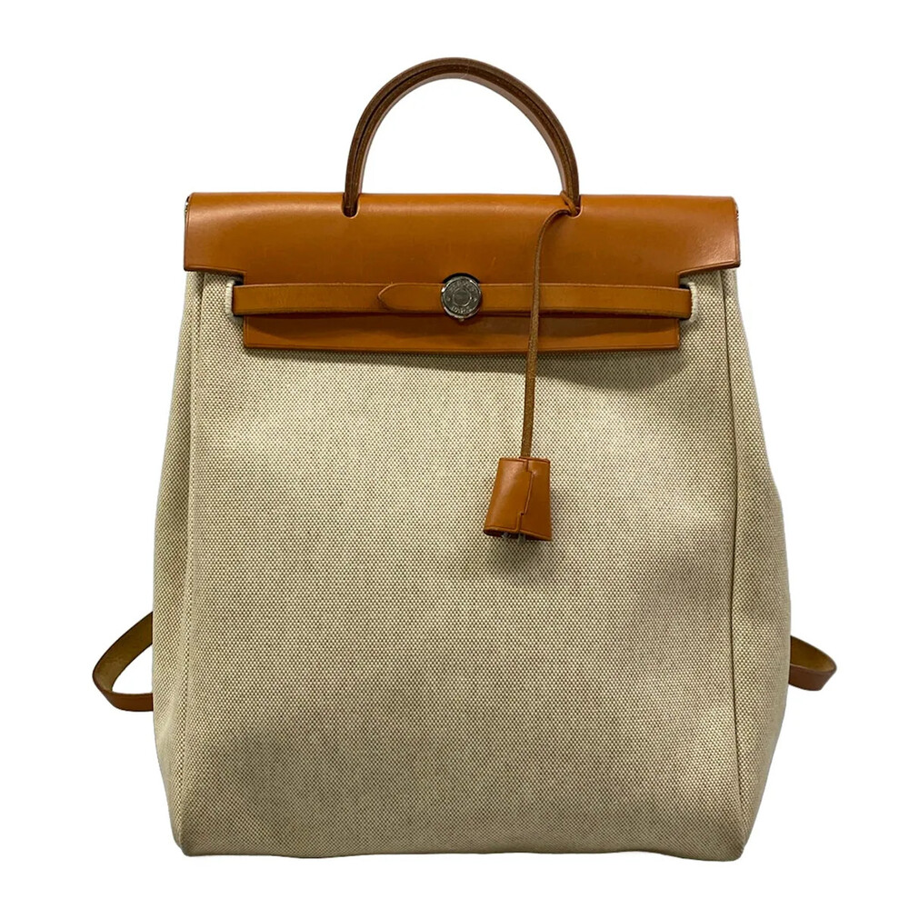 Hermes Her Bag A Dos Cream Brown Toile #344950H11B